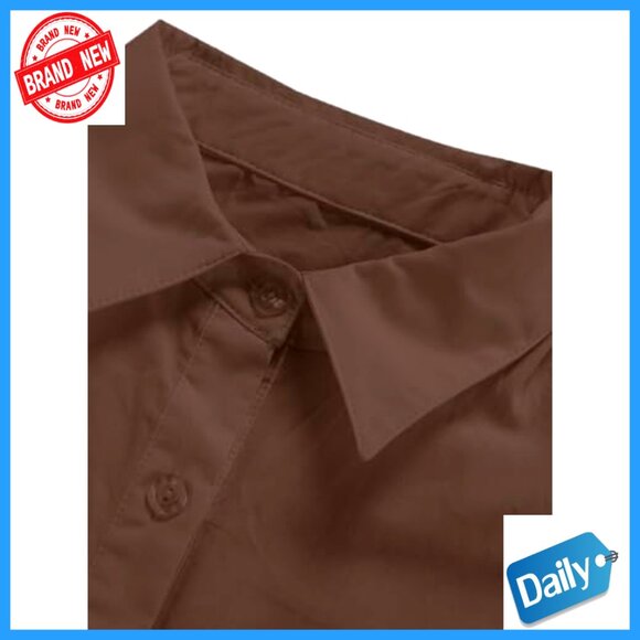 Casual Shirt Dress Collar V Neck Button Down Loose Long Sleeve Mini Dress - Picture 4 of 7